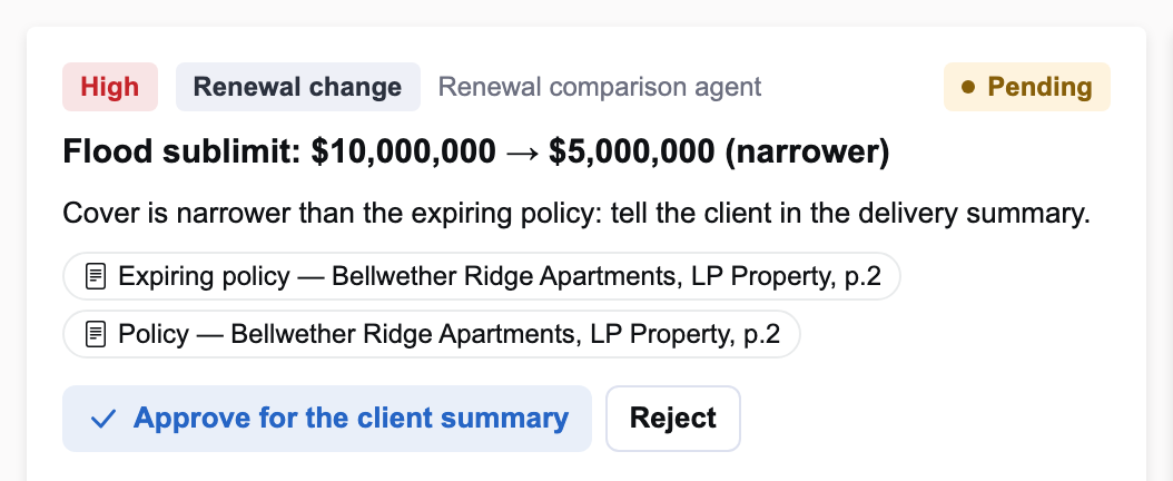 A renewal change: the flood sublimit from $10M to $5M