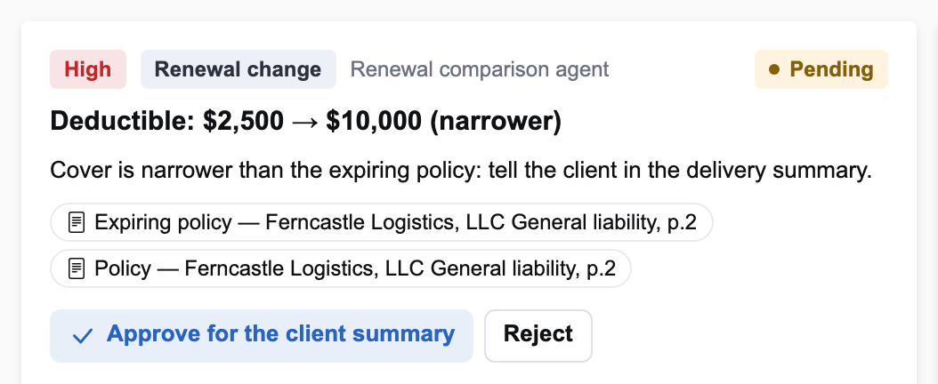 A renewal change: the deductible from $2,500 to $10,000